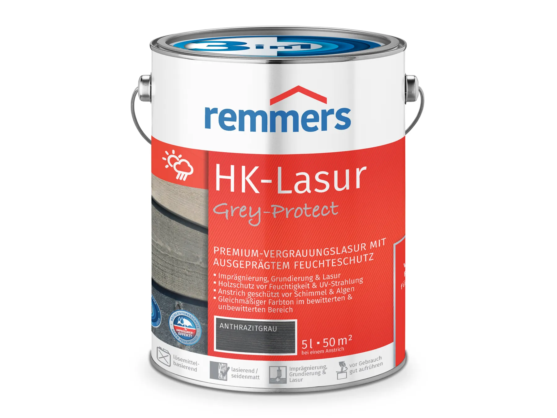 Moebelfaktor HK-Lasur 3in1 Grey-Protect anthrazitgrau (FT-20928) 5 l