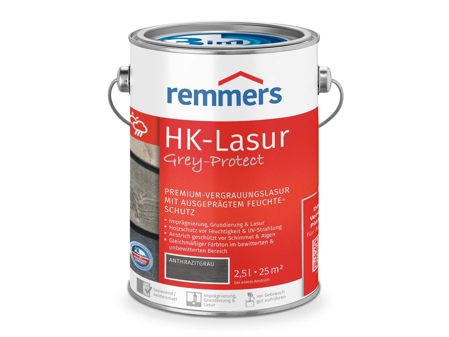 Moebelfaktor HK-Lasur 3in1 Grey-Protect anthrazitgrau (FT-20928) 2,5 l