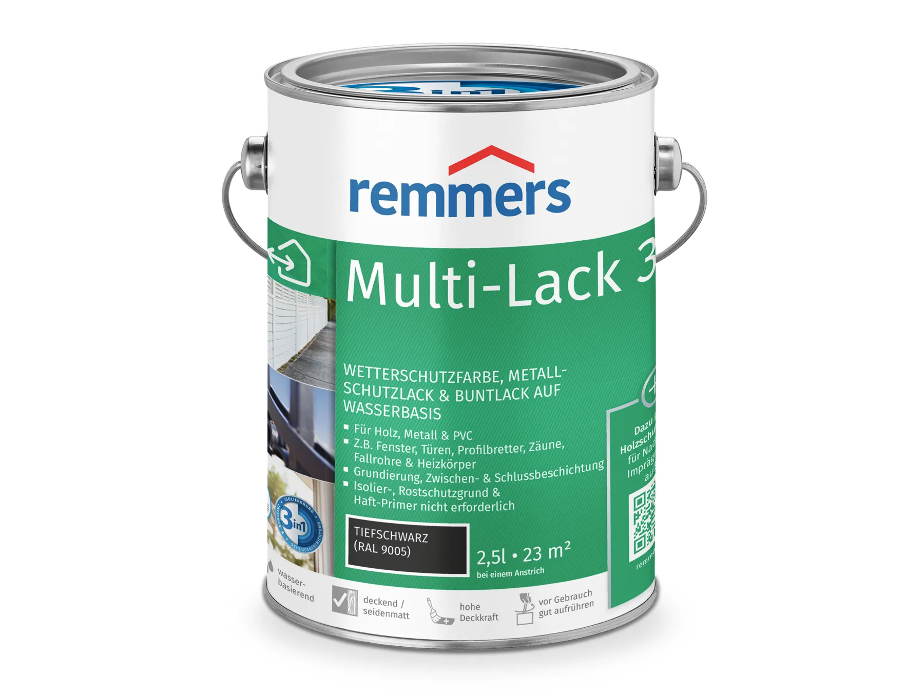 Moebelfaktor Multi-Lack 3in1 tiefschwarz (RAL 9005) 2,5 l