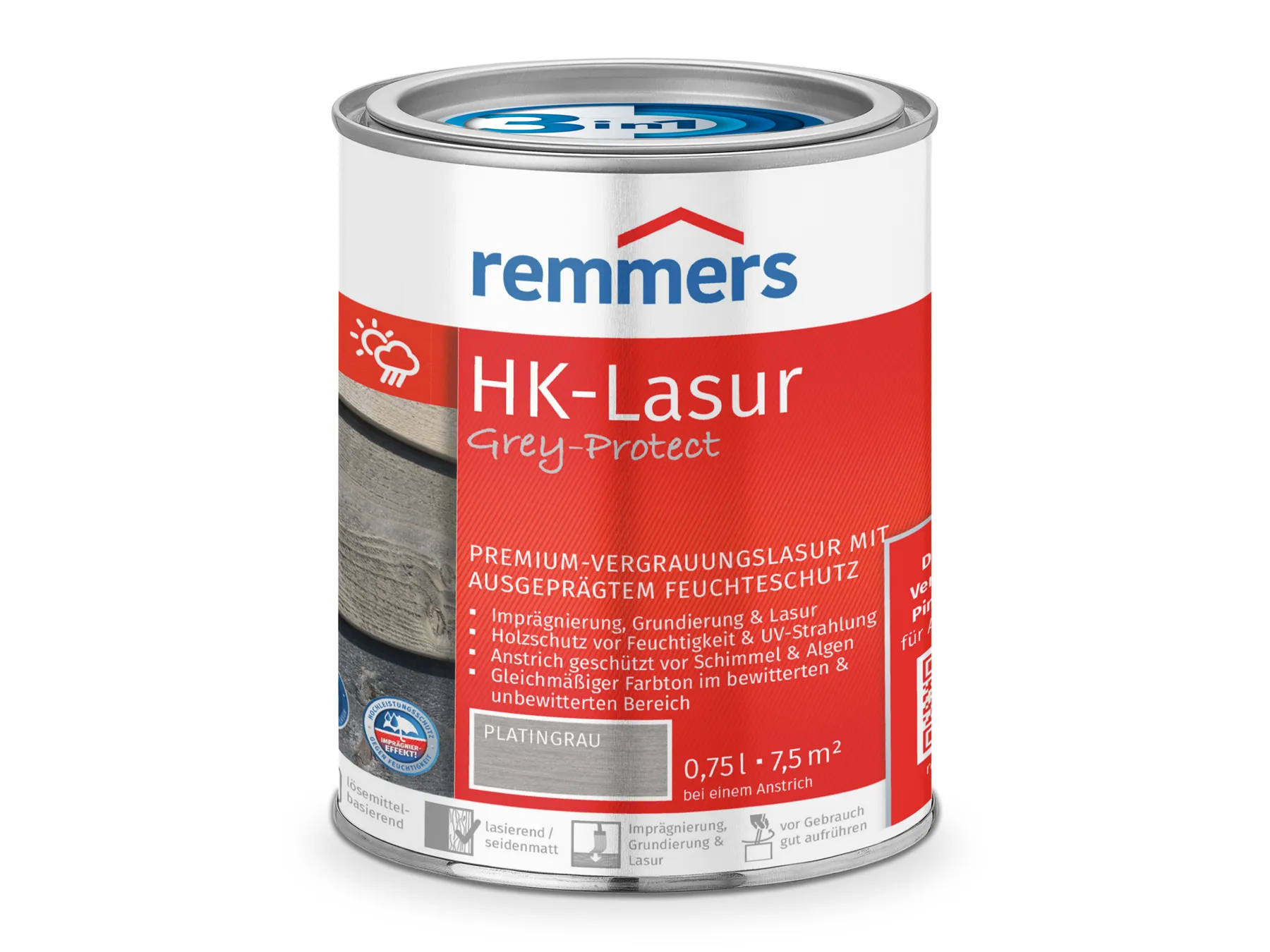 Moebelfaktor HK-Lasur 3in1 Grey-Protect platingrau (FT-26788) 0,75 l