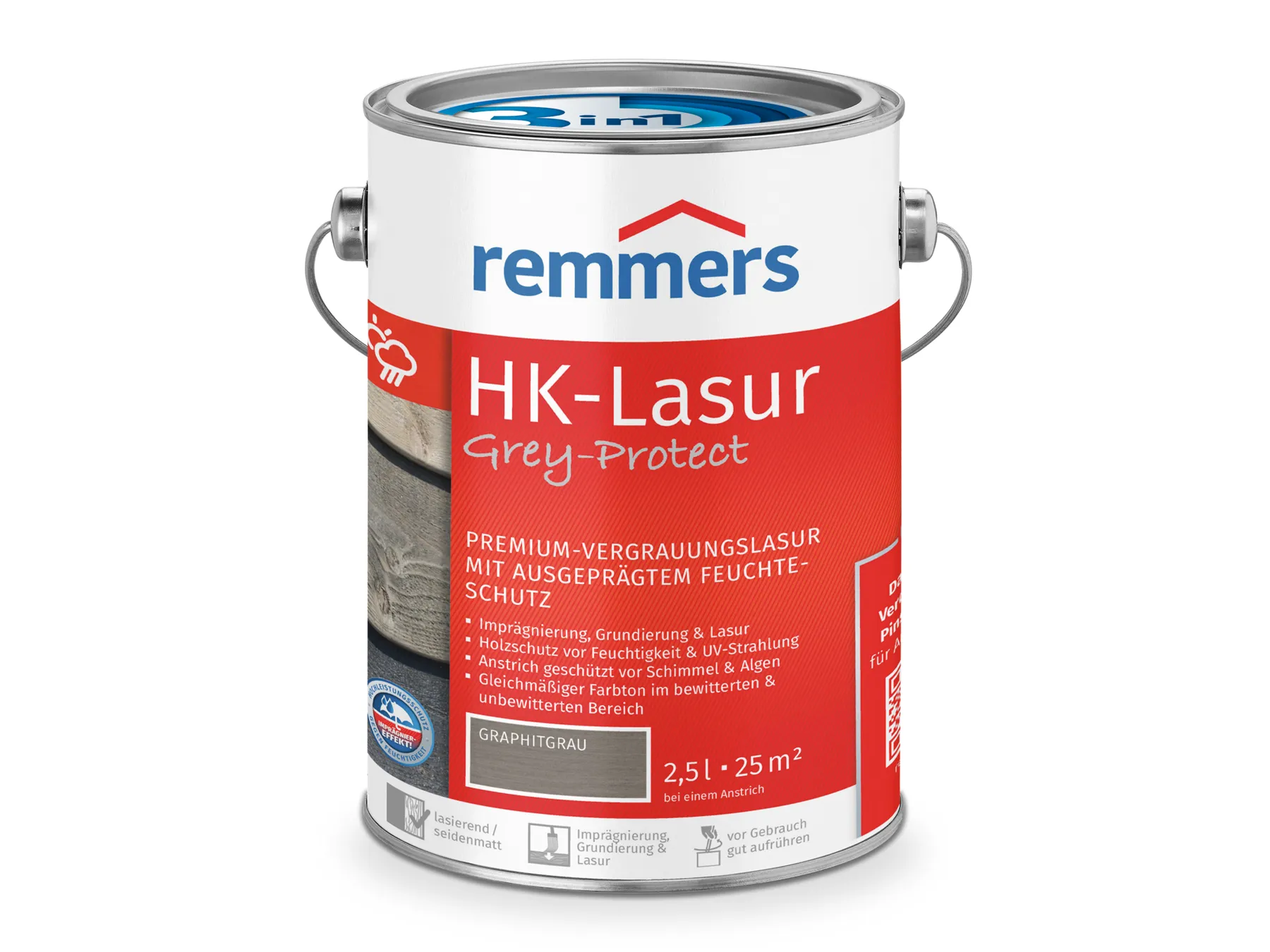 Moebelfaktor HK-Lasur 3in1 Grey-Protect graphitgrau (FT-25416) 2,5 l