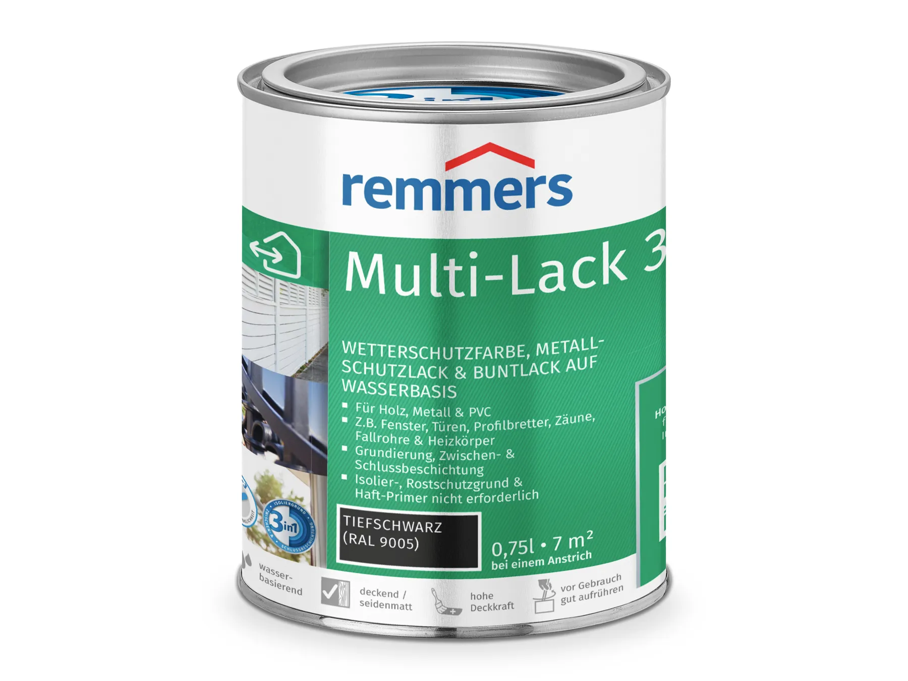 Moebelfaktor Multi-Lack 3in1 tiefschwarz (RAL 9005) 0,75 l