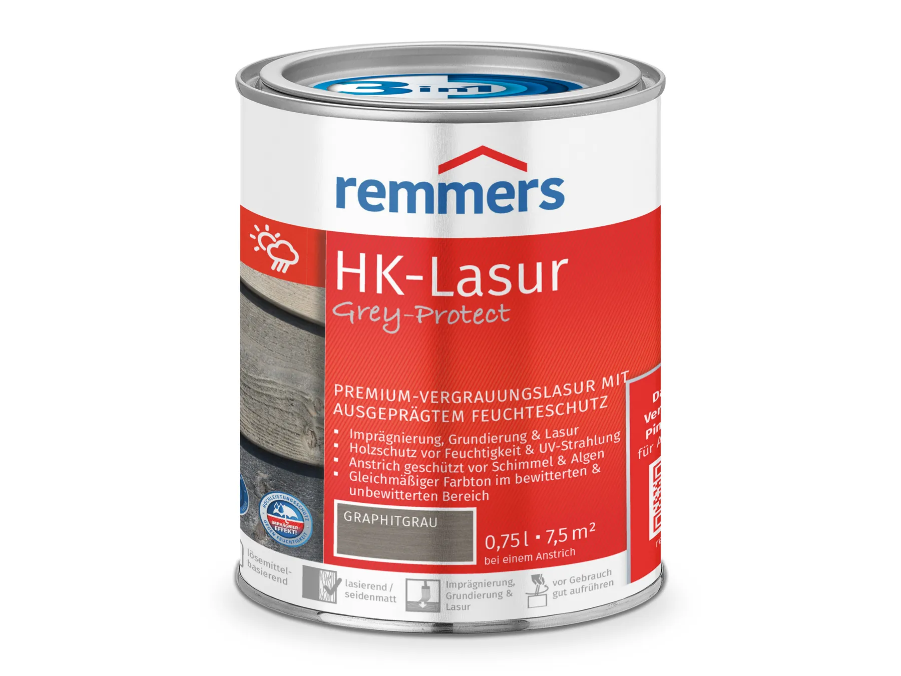Moebelfaktor HK-Lasur 3in1 Grey-Protect graphitgrau (FT-25416) 0,75 l