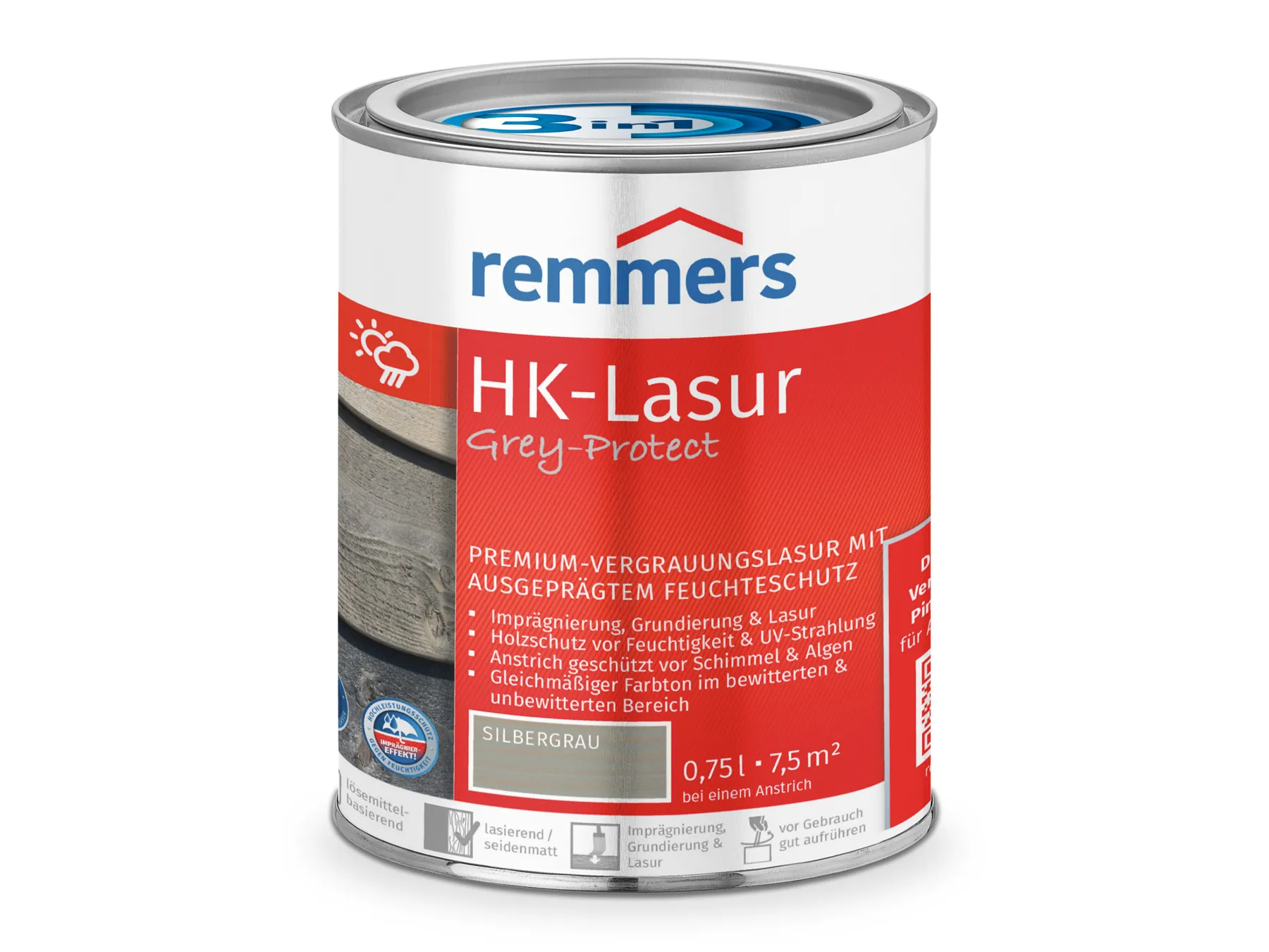 Moebelfaktor HK-Lasur 3in1 Grey-Protect silbergrau (RC-970) 0,75 l